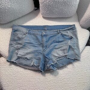 Plus Size 22 Rue21 Blue Jean Shorts with Distressed Frayed Hem